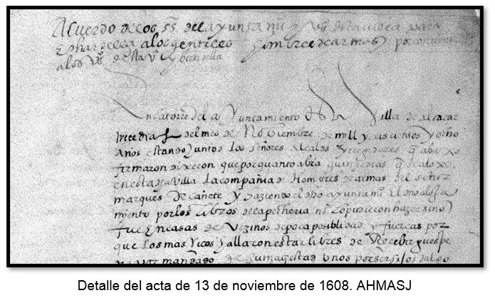 Detalle del acta de 13 de noviembre de 1608. AHMASJ