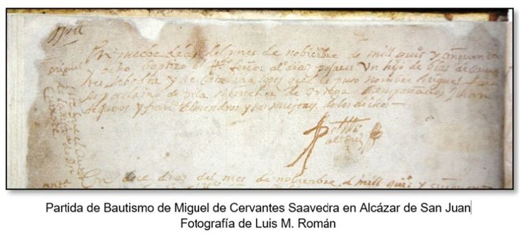 Partida de nacimiento de Miguel Cervantes Saavedra en Alcázar de San Juan
