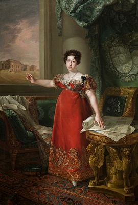 María Isabel de Braganza como fundadora del Museo del Prado. Bernardo López Piquer