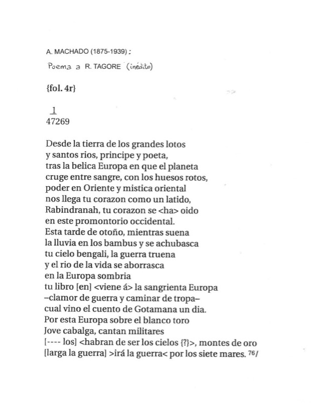 Poema de Antonio Machado dedicado a Robindronath Tagore