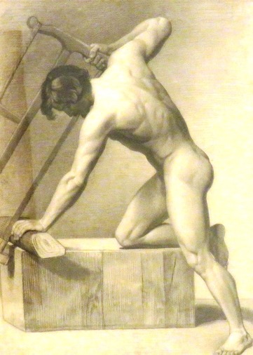Desnudo masculino serrando, año 1855. Eduardo Rosales (Madrid, 1836- Madrid, 1873)